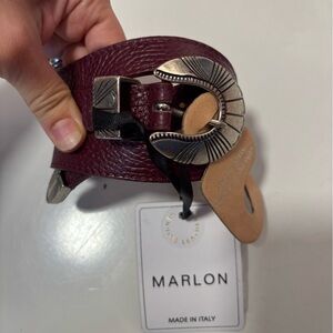 MARLON burgundy‎ Leather Buckle Belt sz S